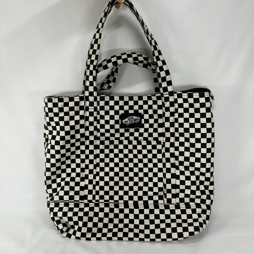 Vans Black White Checkerboard Canvas Tote Bag Shopper Purse